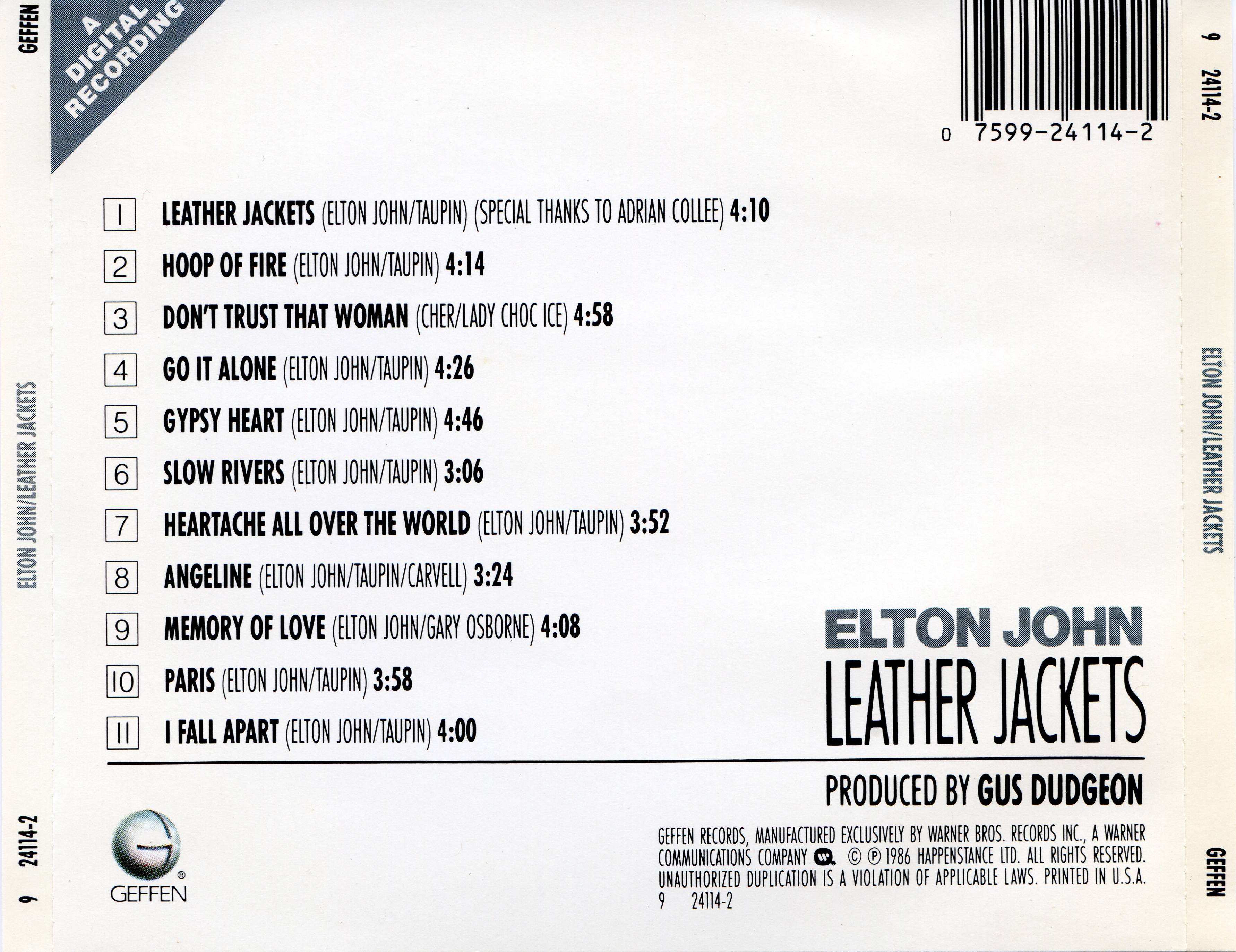 Elton John Leather Jackets : Back JPN